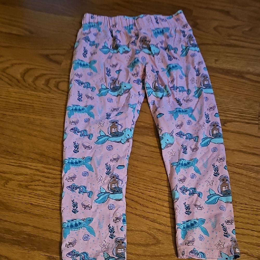 Mermaid Print Kids Leggings Pink